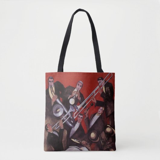  muziek, Art Deco Musical Jazz Band Jamming Tote Bag (Voorkant)