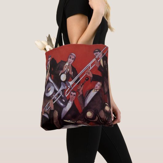 muziek, Art Deco Musical Jazz Band Jamming Tote Bag (Dichtbij)