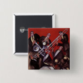 muziek, Art Deco Musical Jazz Band Jamming Vierkante Button 5,1 Cm (Voorkant /achterkant)