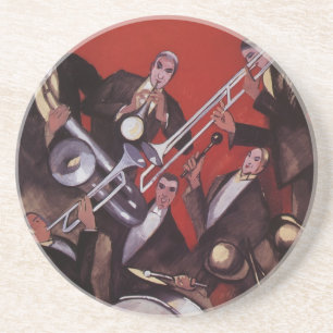 muziek, Art Deco Musical Jazz Band Jamming Zandsteen Onderzetter