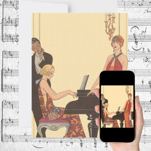  muziek, Art Deco Pianist Musician Invitation Kaart