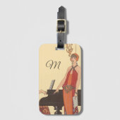  muziek, Art Deco Pianist Musician Singer Bagagelabel (Voorkant (verticaal))