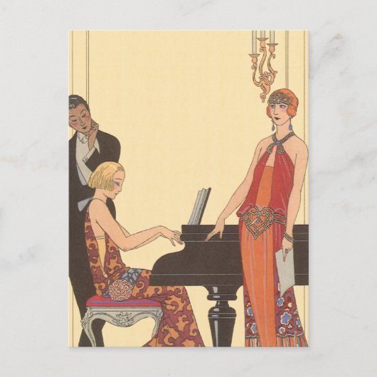 muziek, Art Deco Pianist Musician Singer Briefkaart (Voorkant)