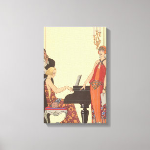 muziek, Art Deco Pianist Musician Singer Canvas Afdruk