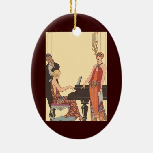 muziek, Art Deco Pianist Musician Singer Keramisch Ornament (Achterkant)