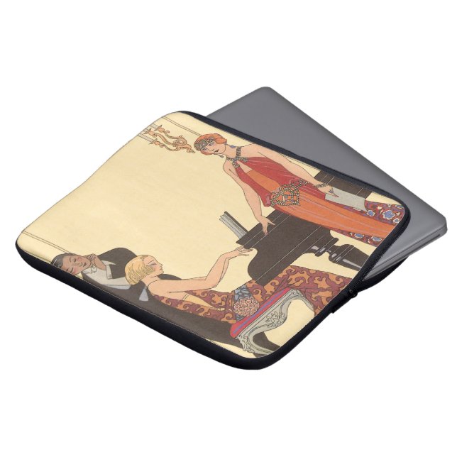  muziek, Art Deco Pianist Musician Singer Laptop Sleeve (Voorkant top)
