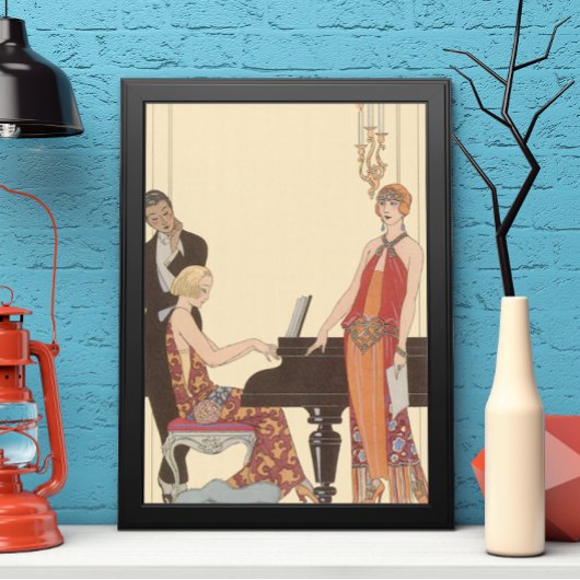  muziek, Art Deco Pianist Musician Singer Poster