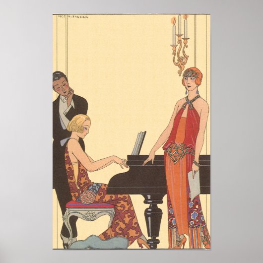  muziek, Art Deco Pianist Musician Singer Poster (Voorkant)