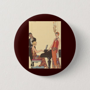 muziek, Art Deco Pianist Musician Singer Ronde Button 5,7 Cm