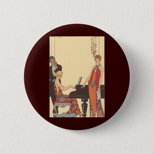 muziek, Art Deco Pianist Musician Singer Ronde Button 5,7 Cm (Voorkant)