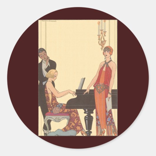  muziek, Art Deco Pianist Musician Singer Ronde Sticker (Voorkant)