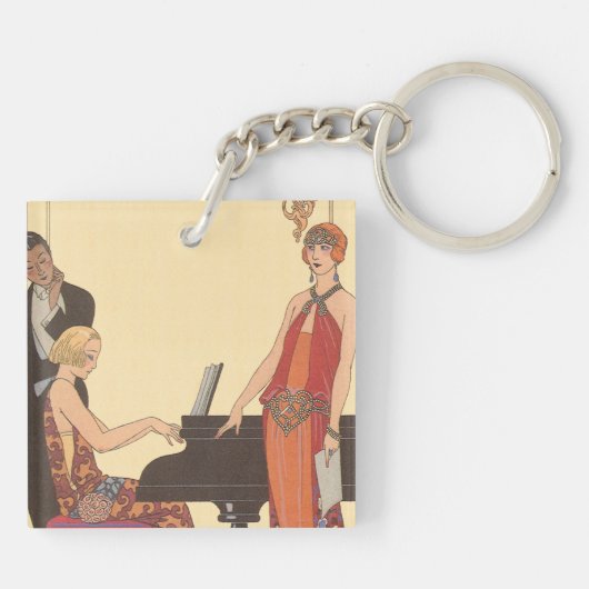 muziek, Art Deco Pianist Musician Singer Sleutelhanger (Achterkant)