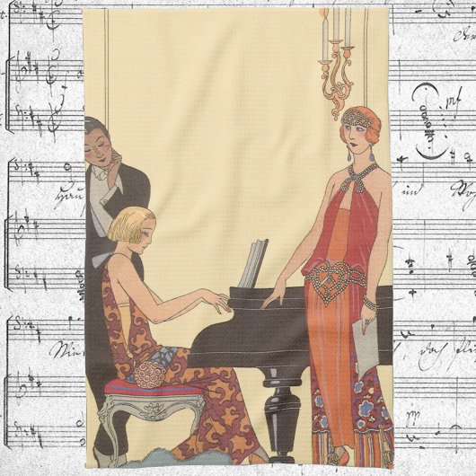  muziek, Art Deco Pianist Musician Singer Theedoek