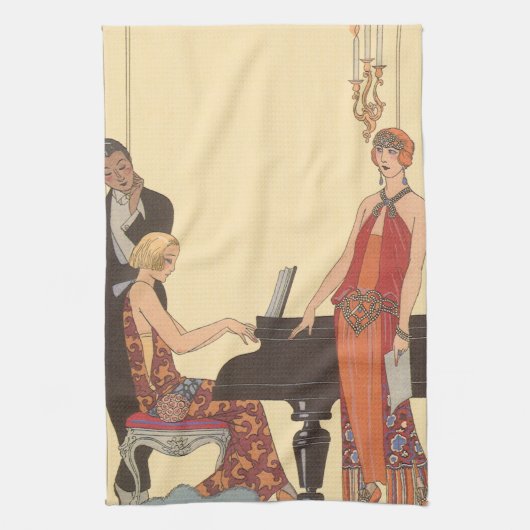  muziek, Art Deco Pianist Musician Singer Theedoek (Verticaal)