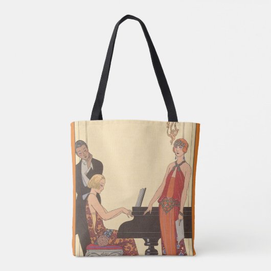 muziek, Art Deco Pianist Musician Singer Tote Bag (Achterkant)