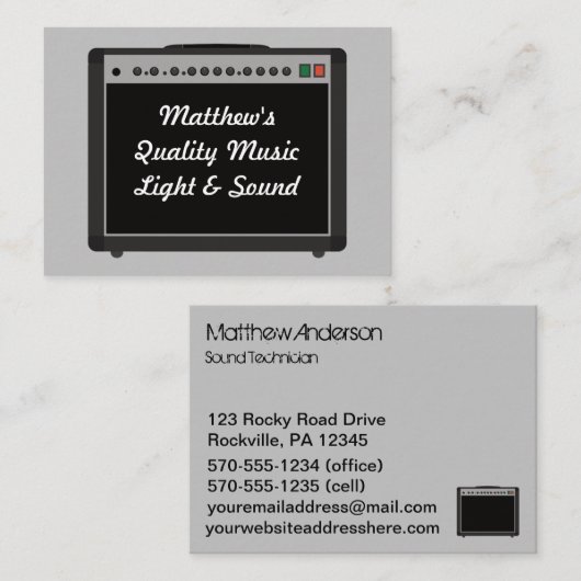 Muziek Audio Sound Technician Amplifier Custom Visitekaartje (Voorkant / Achterkant)