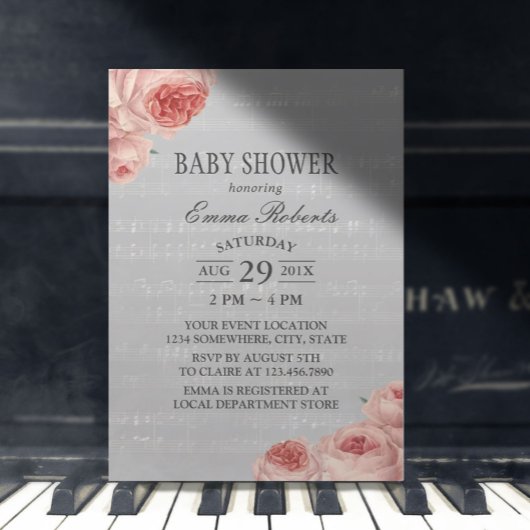 Muziek Baby Shower Elegante Bloemen Kaart