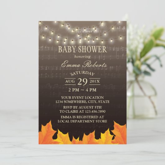 Muziek Baby shower herfst laat tekenreekslichten a Kaart (Staand voorkant)