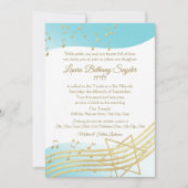 Muziek Bat Mitswa blauw en goud Kaart (Voorkant)