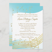 Muziek Bat Mitswa blauw en goud Kaart (Voorkant / Achterkant)