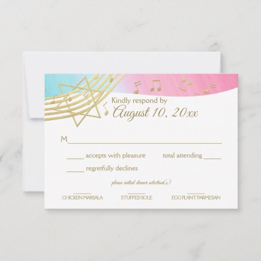 Muziek Bat Mitswa Gold Reactie RSVP Kaartje (Voorkant)