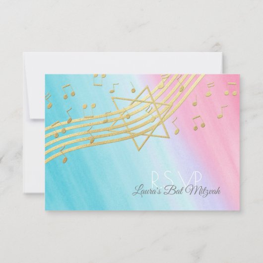 Muziek Bat Mitswa Gold Reactie RSVP Kaartje (Achterkant)