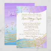 Muziek Bat Mitswa Waterverf en Gold2 Kaart (Voorkant / Achterkant)