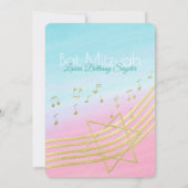 Muziek Bat Mitswa Waterverf en Goud Kaart (Achterkant)