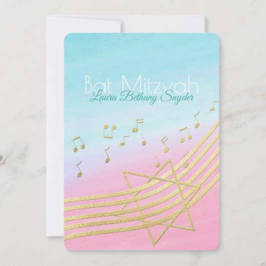 Muziek Bat Mitswa Waterverf en Goud Kaart (Achterkant)