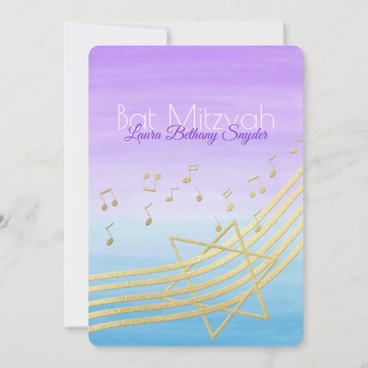 Muziek Bat Mitswa Waterverf en Goud Kaart (Achterkant)