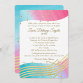 Muziek Bat Mitswa Waterverf en Goud Kaart (Voorkant / Achterkant)