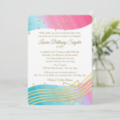 Muziek Bat Mitswa Waterverf en Goud Kaart (Staand voorkant)