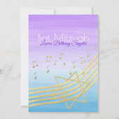 Muziek Bat Mitswa Waterverf en Goud Kaart (Achterkant)
