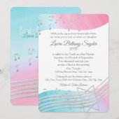 Muziek Bat Mitswa Waterverf en Zilver Kaart (Voorkant / Achterkant)