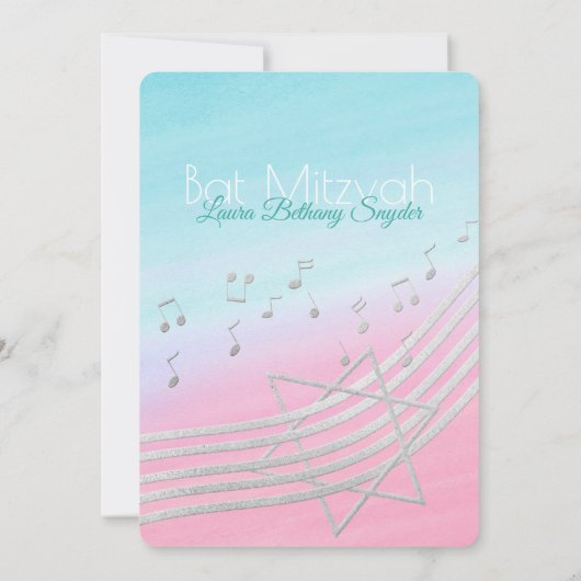 Muziek Bat Mitswa Waterverf en Zilver Kaart (Achterkant)
