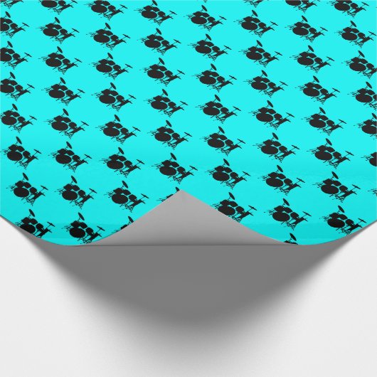 Muziek Black Drum Set op Aqua Blue Cadeaupapier (Hoek)