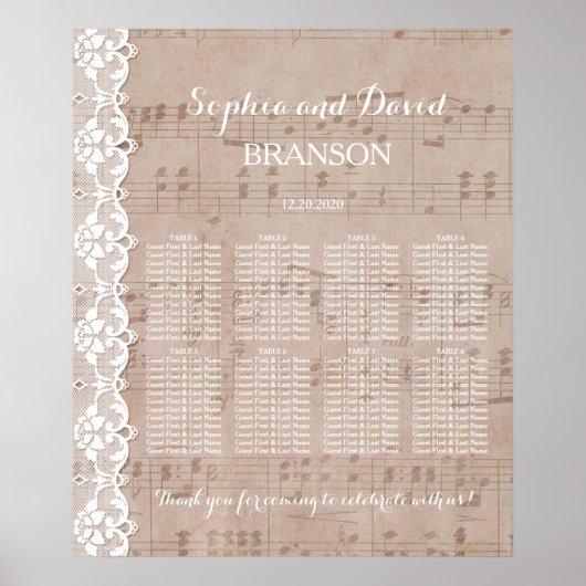 Muziek Blad & Kant Trouwstoel Grafiek Poster (Voorkant)