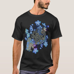 Muziek blauw bloemen voor paardenkunst t-shirt