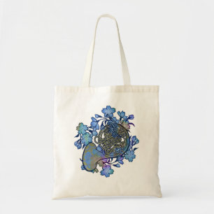 Muziek blauw bloemen voor paardenkunst tote bag