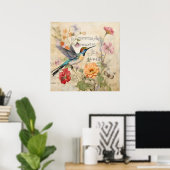  Muziek Bloemen Franse Hummingbird Art Poster (Thuiskantoor)