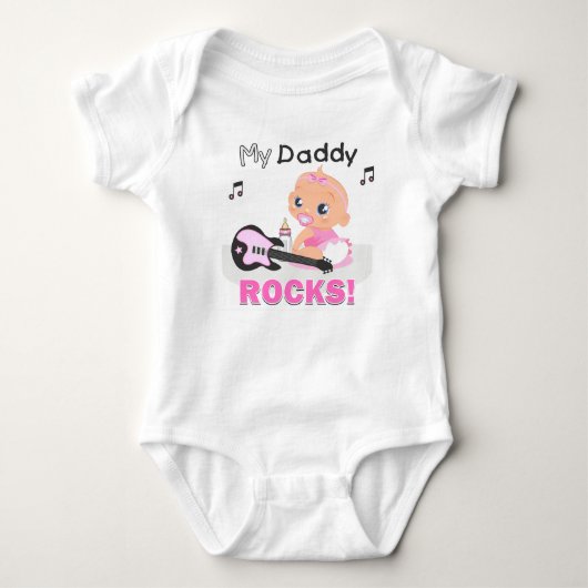 Muziek Bodysuit, My Daddy Rocks Roze Gitaar Baby Romper (Voorkant)