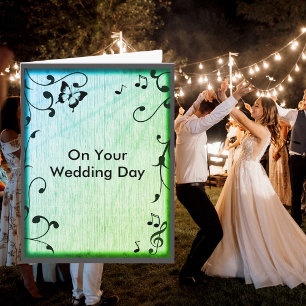Muziek Butterfly Leaves Green Wood Grain Wedding Kaart