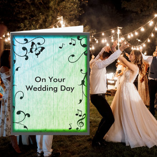 Muziek Butterfly Leaves Green Wood Grain Wedding Kaart