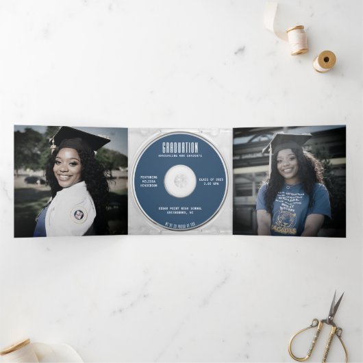 Muziek CD Album Hoesje Boekje Blauw Afstuderen Drieluik Aankondiging (Binnen)