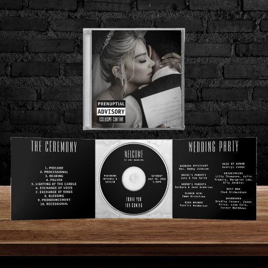 Muziek CD Album Hoesje Boekje Zwart Wedding Progra Drieluik Uitnodiging