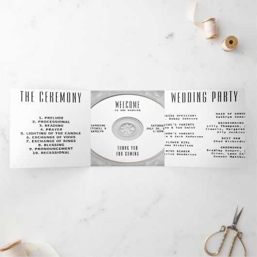 Muziek CD Album Hoesje Booklet White Wedding Progr Drieluik Uitnodiging (Binnen)