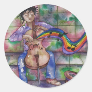 Muziek Cello Rainbow Waterverf Illustratie Ronde Sticker