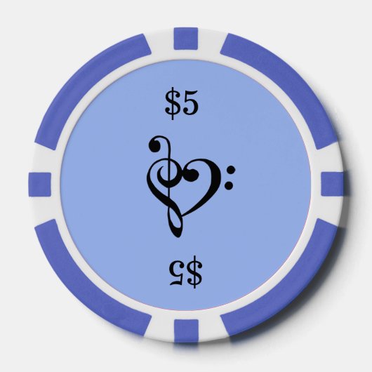 Muziek Clef Heart Blue Pokerchips (Voorkant)