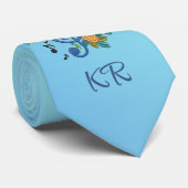 Muziek Clef Note Blue Monogrammed Trendy Stropdas (Opgerold)