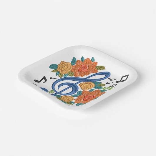 Muziek Clef Note Flowers Papieren Bordje (Gebogen)